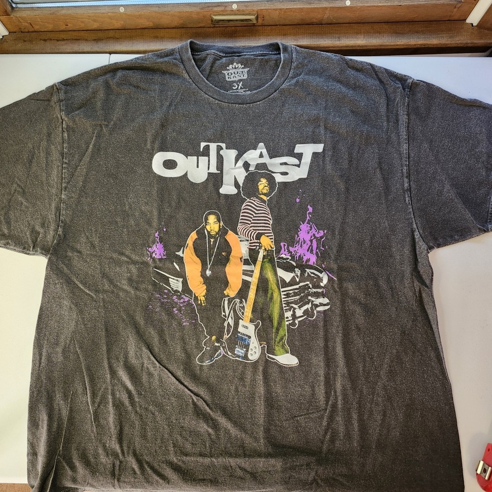Outkast Men's 3XL Graphic T-Shirt Big Boi Andre 3000 Hip Hop Rap Black Wash